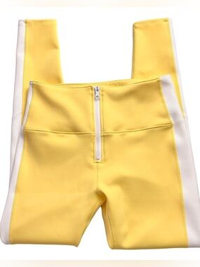 NWOT yellow zip solid and striped leggings